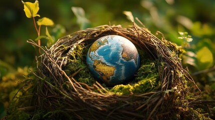 Planet Earth in a Bird Nest Environmental Art