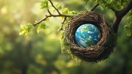 Planet Earth in a Bird Nest Environmental Art