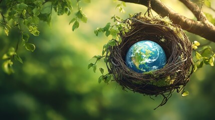 Planet Earth in a Bird Nest Environmental Art