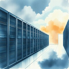 A Modern Enterprise Data Center With Rows of Servers and Glowing Lights, Showcasing Advanced Technology and IT Infrastructure.