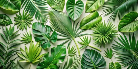 A vibrant collection of tropical foliage, showcasing the diversity of shapes and textures found in nature.
