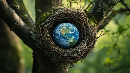 Planet Earth in a Bird Nest Environmental Art