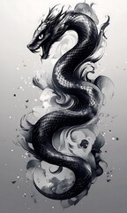 Obraz premium Black Snake Gliding Through White Clouds