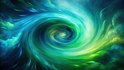 A spiraling vortex of vibrant blue and green hues, resembling a cosmic whirlpool,  with abstract brushstrokes evoking a sense of motion and energy.