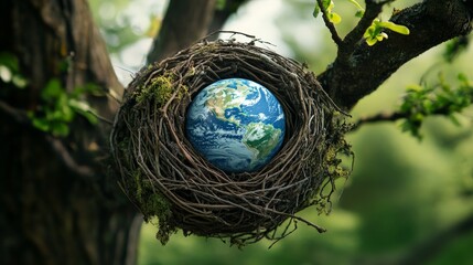 Planet Earth in a Bird Nest Environmental Art