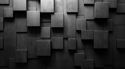 Modern black geometric wall with 3d blocks and shadows
