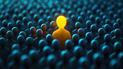 Unique identity concept: standing out in a crowd of uniform figures