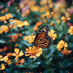 Obraz premium Monarch Butterfly on Orange Flowers Summer Garden