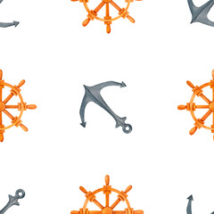 This elegant watercolor pattern with anchors and ship wheels brings the essence of the ocean to your designs. Perfect for beach weddings, coastal illustrations, or maritime-themed decor.