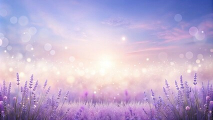 A field of lavender flowers bathed in the soft glow of a golden sunset with a dreamy, ethereal atmosphere.