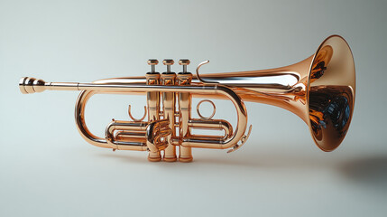 Polished gold trumpet on white background.