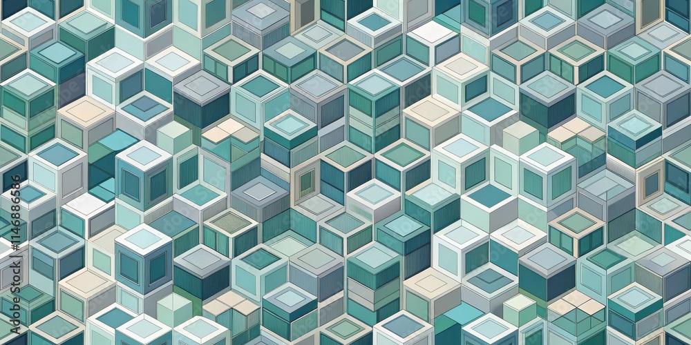 Leinwandbilder abstract geometric pattern with interlocking cubes in cool tones