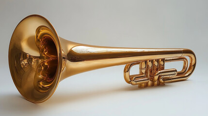 Naklejka premium Shiny gold trumpet isolated on white background.