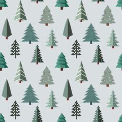 Christmas pattern with christmas tree on a blue background. Seamless background perfect for use in textiles, wallpapers, and festive decorations.