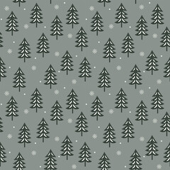Obraz premium Christmas pattern with christmas tree, snowflakes on a green background. Seamless background perfect for use in textiles, wallpapers, and festive decorations.