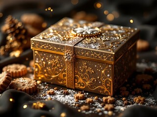 Night-themed cookie box mockup, AI art, elegant packaging.