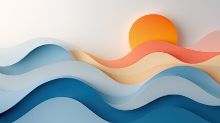 Abstract Waves and Sunset Design for Minimalist Art