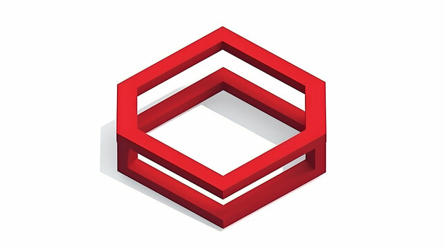 A 3D red hexagonal shape with a layered design, emphasizing depth and structure.