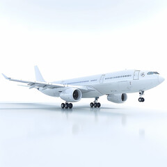 Fototapeta premium A realistic 3D model of an airplane on a reflective surface.