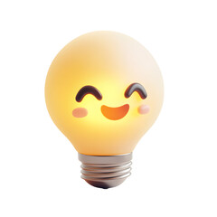Cute 3d minimal isolated transparent light bulb character smiling in a playful environment