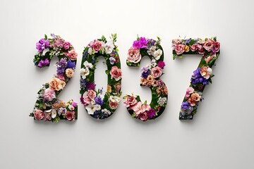 alphabet rose flower, "2037 in Bloom – A Botanical Typography of Dried Flower Art"A whimsical display of floral typography where the numbers "2037" are formed using colorful dried and pressed flower

