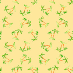 A tropical palm pattern, evoking sunny days and island adventures. This watercolor illustration is perfect for vacation-themed crafts, beach weddings, and resort decor.