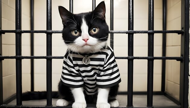 Convicted Cat in Jail Cell: A Humorous Pet Portrait