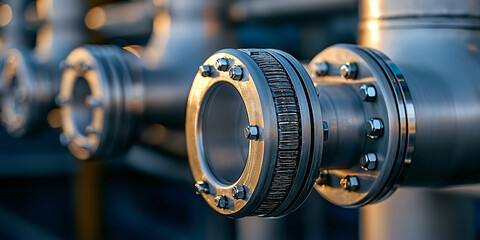 Obraz premium Industrial Pipe System with Sight Glass and Flanges