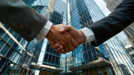 Picture of people hand shaking for business or job in teamwork concept. Friendly atmosphere for strategy management. Working of company team under cooperation together work for organization. AIG53.