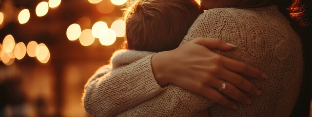 Mom hugging little girl on Mother's Day. Selective focus