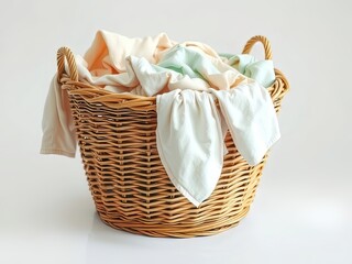 Soft, pastel-colored laundry hamper.