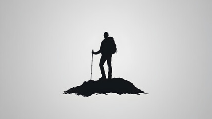 Obraz premium A minimalist representation of a person hiking with a walking stick, symbolizing exploration. Hiking with walking stick.