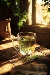 cup of tea with rustic . Selective focus