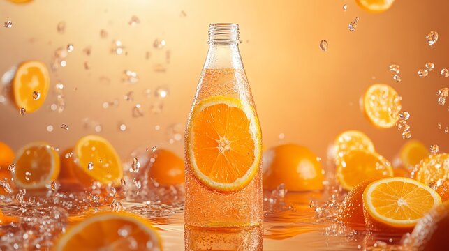 Refreshing orange drink with citrus bursts and vibrant colors.
