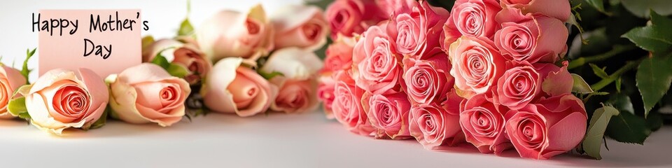 Naklejka premium bouquet of roses and Mother's Day card. Selective focus
