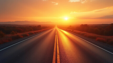 Sunset and endless road