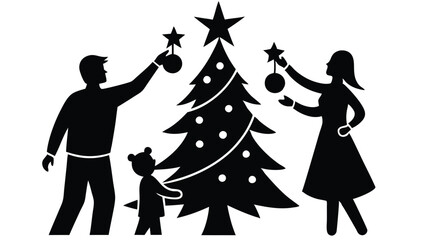 Family Decorating the Christmas Tree