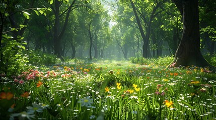 A forest is a vast, enchanting expanse of towering trees, lush undergrowth, and an intricate web of life teeming with diversity. Sunlight filters through the dense canopy, creating dappled patterns of