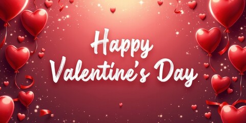 Festive Valentine's Day Banner - Sparkling Hearts, Balloons, and Glowing Lights with Bold Text
