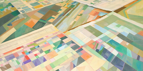 Fototapeta premium Abstract Composition of Overlapping Geometric Shapes and Grid Patterns