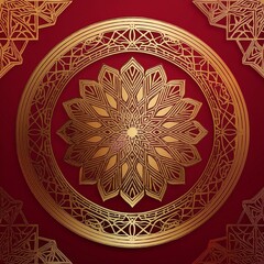 Naklejka premium Generated image Abstract backrgound, beautiful arabic golden pattern on a dark red background with arabic pattern