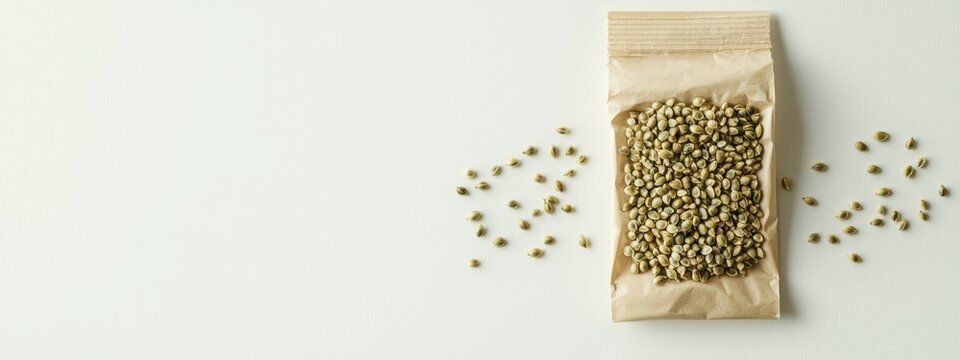 Hemp seeds on a white background. Selective focus