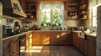 Well-lit kitchen layout with open spots suitable for promotional inserts