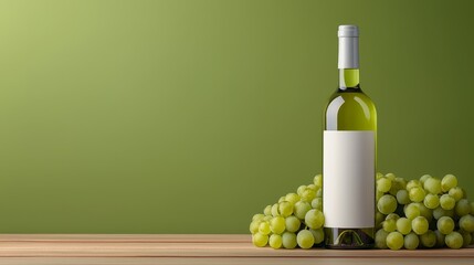 Obraz premium A bottle of white wine next to a bunch of grapes