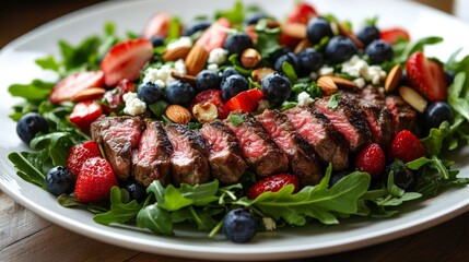 Salad with grilled meat and berries