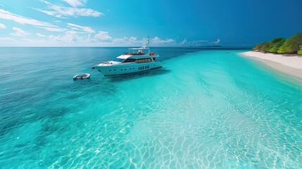 Fototapeta premium Luxury Yacht Anchored in Tranquil Tropical Paradise