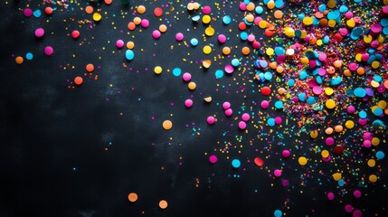 Colorful confetti scattered on a dark background