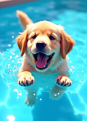 golden retriever puppy in water