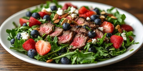 Salad with grilled meat and berries