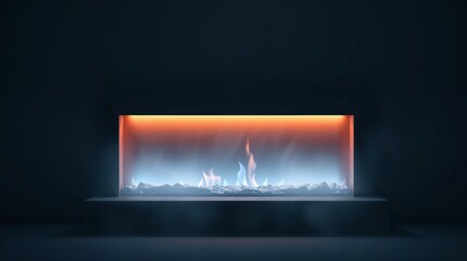 Sleek modern electric fireplace with a gentle flame and soft ambient lighting in a dark room